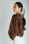The Daniella Lace Button-Up Blouse in Brown