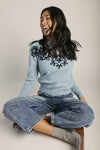 The Sadie Knit Floral Sweater in Sky Blue
