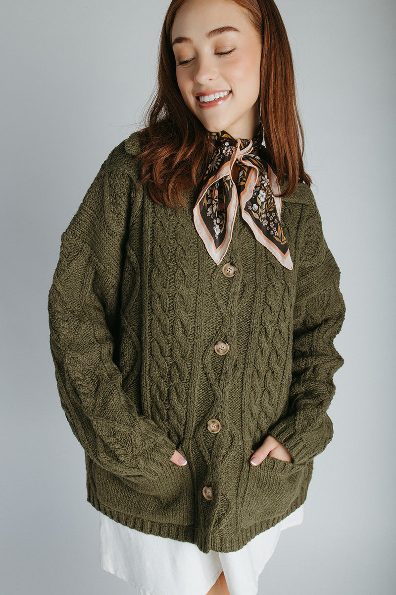 The Emmett Button-Up Knit Cardigan in Olive