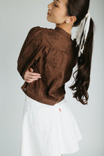 The Daniella Lace Button-Up Blouse in Brown
