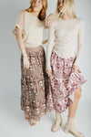 The Ariella Patterned Midi Skirt in Brown + Ivory