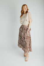 The Ariella Patterned Midi Skirt in Brown + Ivory