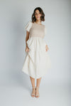 The Edina Ribbed Knit Midi Dress in Cream