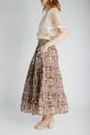 The Ariella Patterned Midi Skirt in Brown + Ivory