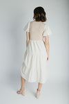 The Edina Ribbed Knit Midi Dress in Cream