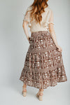 The Ariella Patterned Midi Skirt in Brown + Ivory