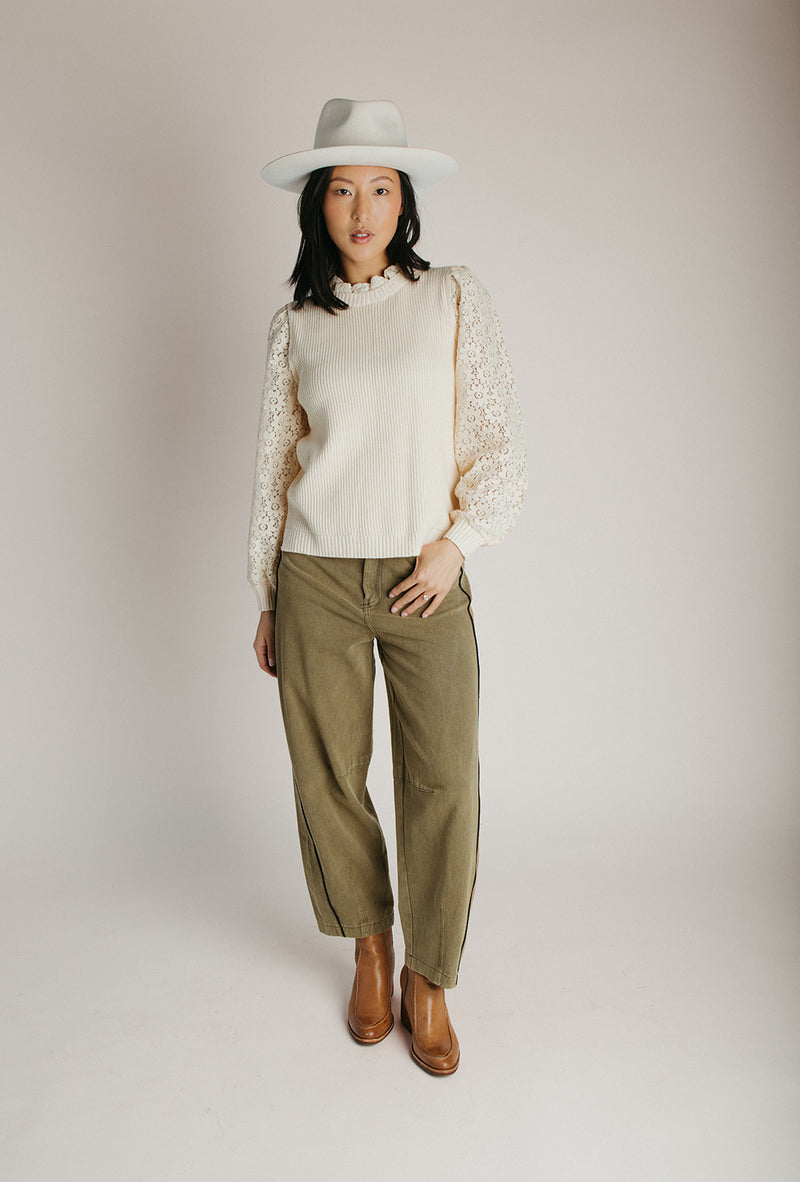The Jude Lace Sleeve Blouse in Cream