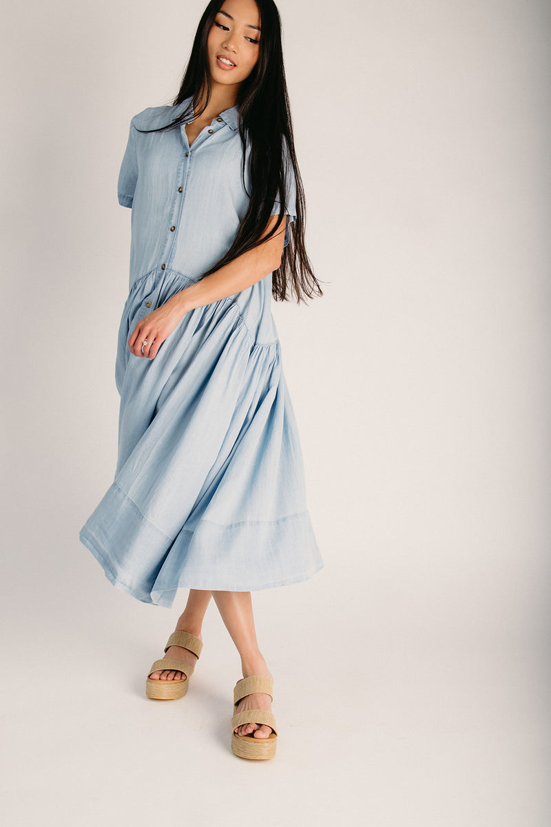 womens chambray dress Right On Time Chambray Blue Dress – Shop the Mint main image 0