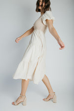 The Edina Ribbed Knit Midi Dress in Cream