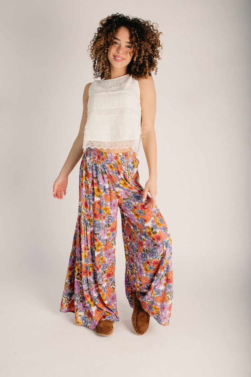 The Kinsey Floral Wide Leg Ruffled Pant in Ivory – Piper & Scoot