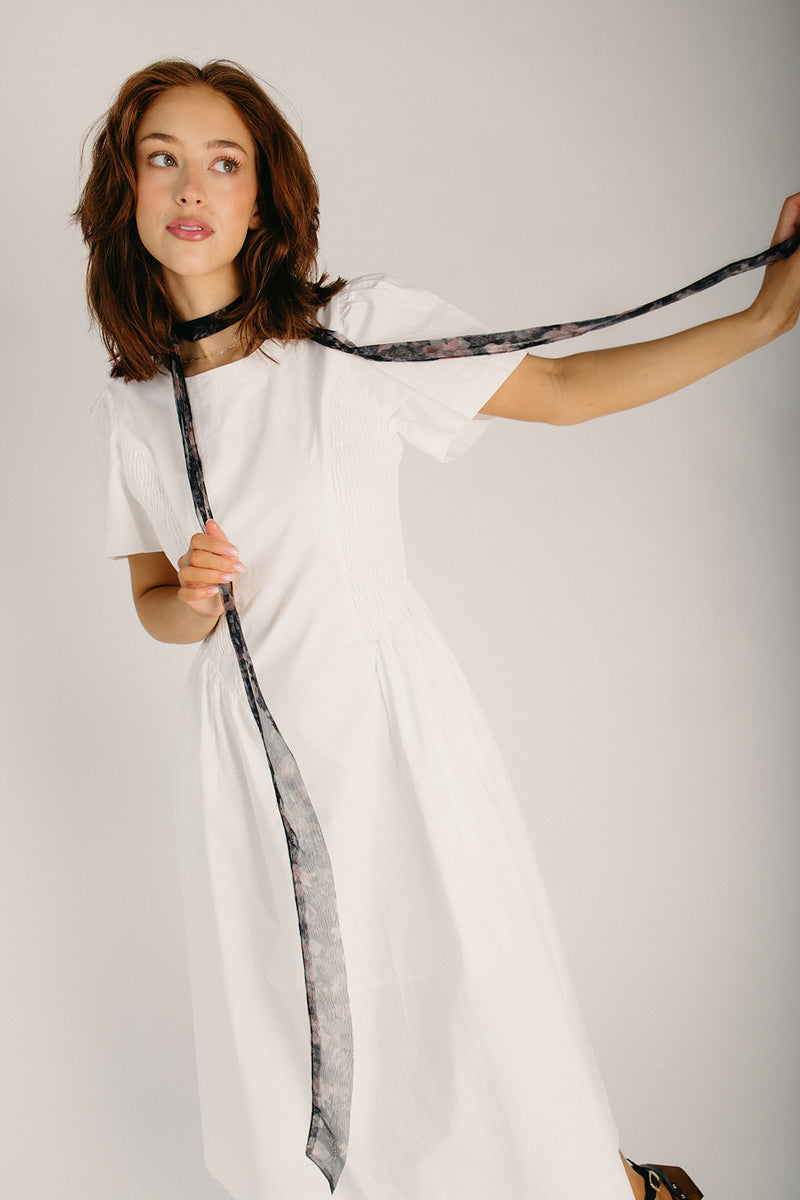 smocked white midi dress The Lettie Smocked Side Midi Dress in White – Piper & Scoot