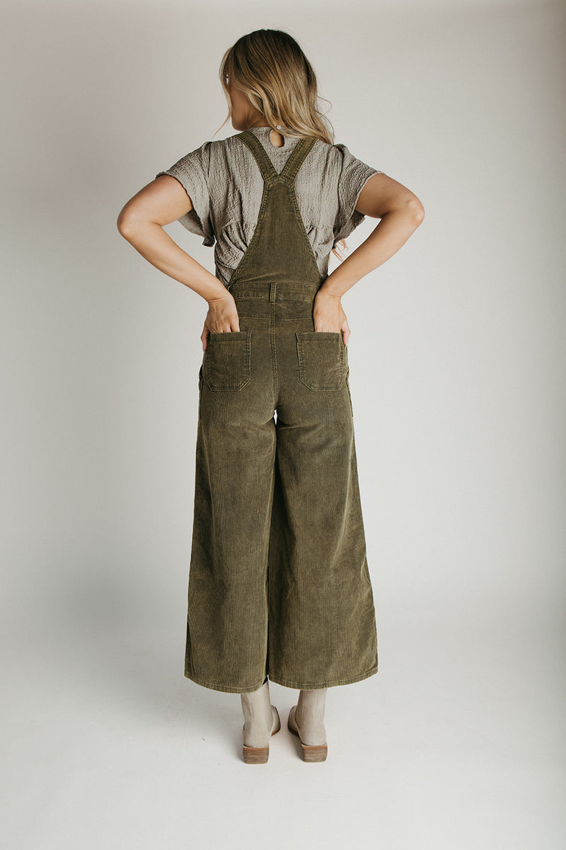 The Clemons Corduroy Flare Overall in Olive