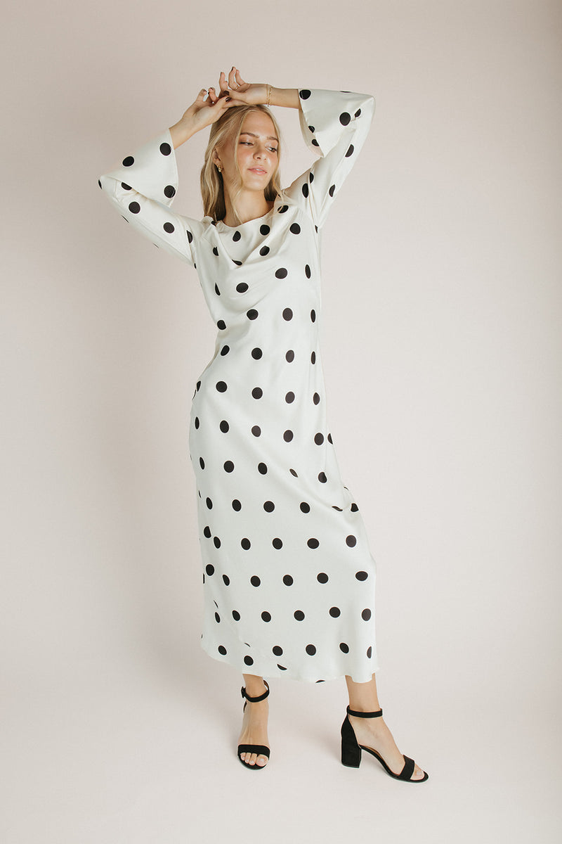 The Georgie Satin Dot Maxi Dress in Cream