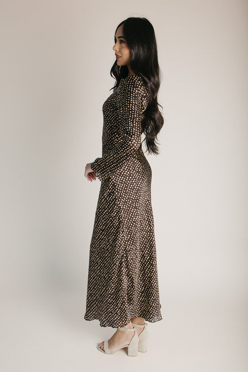 The Britten Boat Neck Maxi Dress in Brown + Taupe