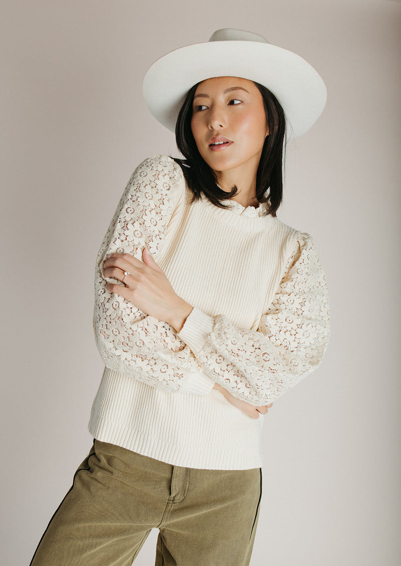 The Jude Lace Sleeve Blouse in Cream