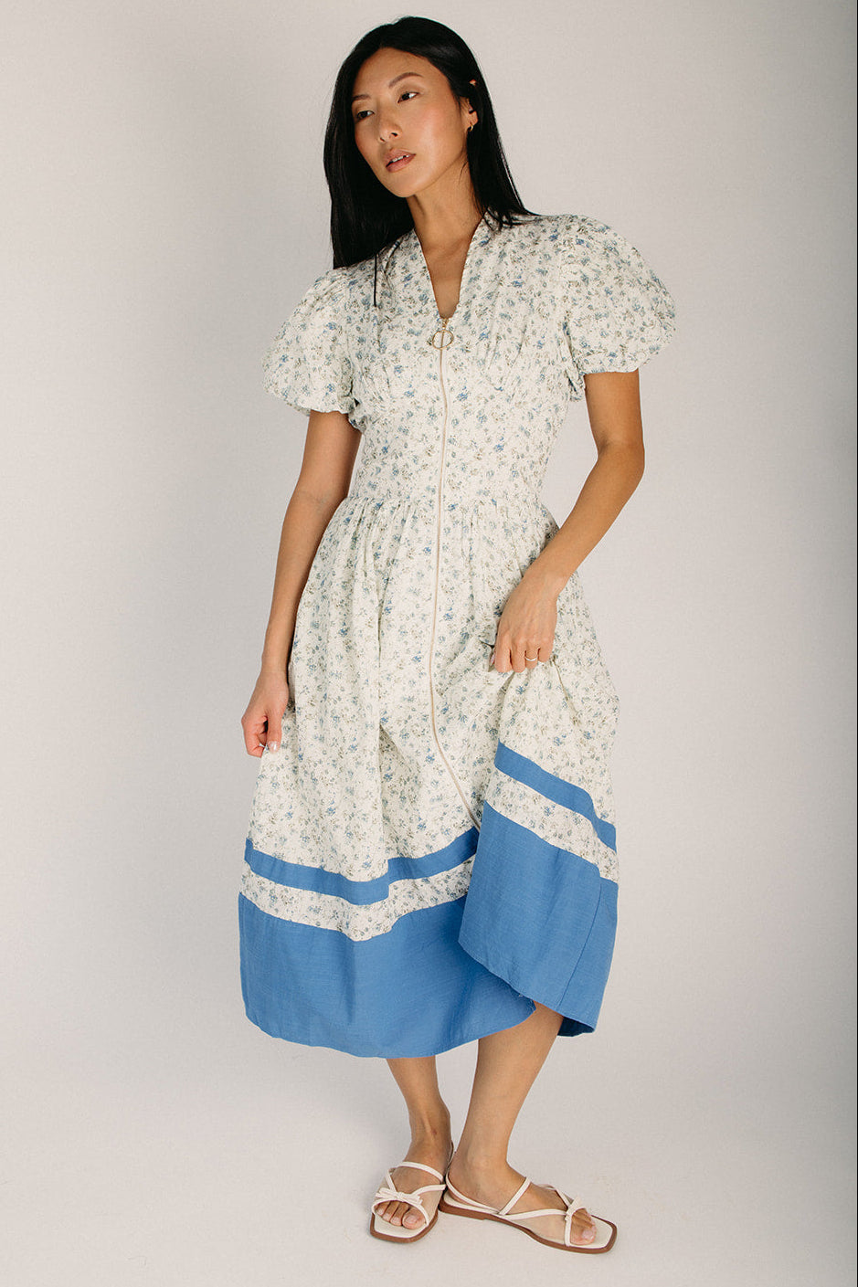blue block dress VIVIAN COLOR BLOCK DRESS Denim / Small main image 1