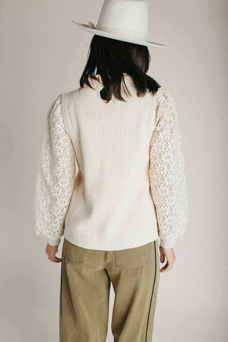 The Jude Lace Sleeve Blouse in Cream