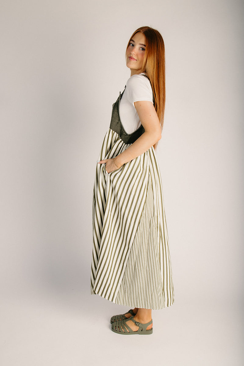 The Hellen Denim Overall Dress in Washed Olive 3X-Large