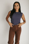 The Gianni Striped Ruffle Tank in Navy