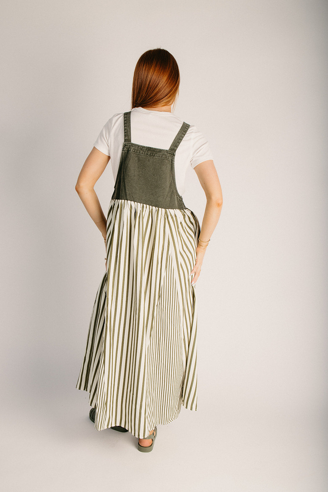 The Hellen Denim Overall Dress in Washed Olive 3X-Large
