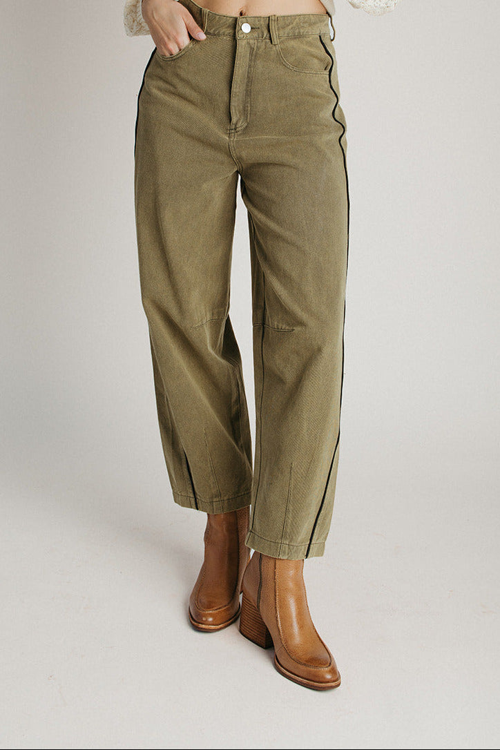 The Manning Mineral Washed Barrel Pant in Olive