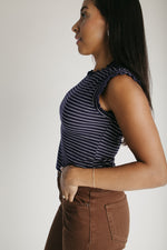 The Gianni Striped Ruffle Tank in Navy