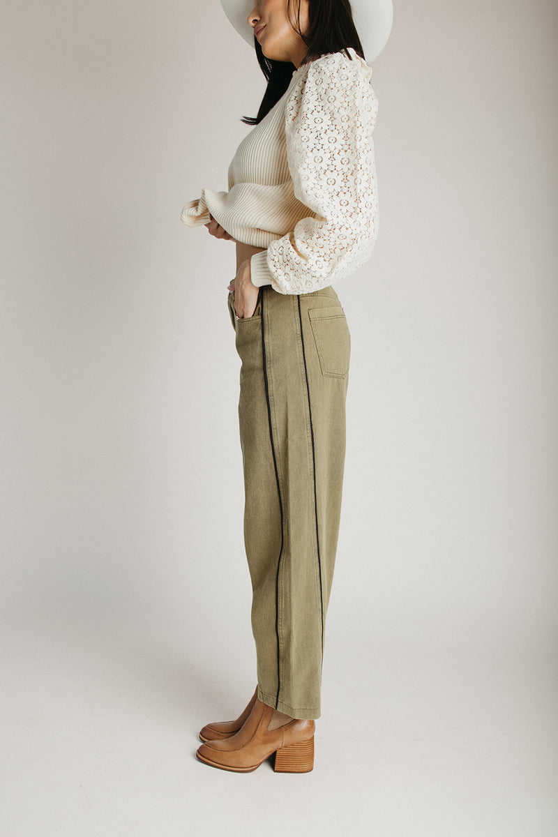 The Manning Mineral Washed Barrel Pant in Olive