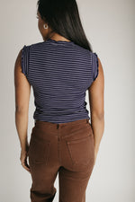 The Gianni Striped Ruffle Tank in Navy