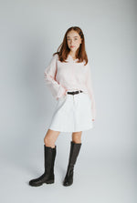 The Riggs Button-Down Sweater in Ivory + Pink Mini Stripe