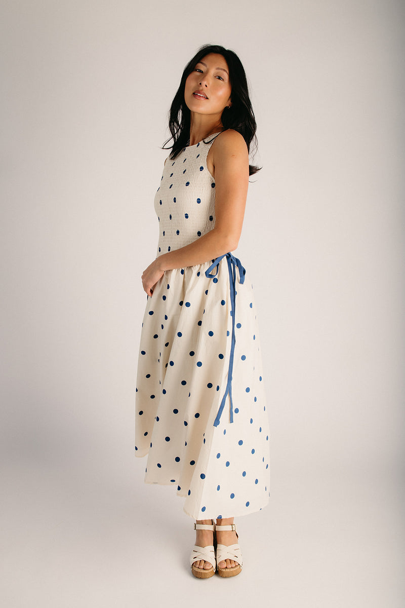 The Jackie Polka Dot Midi Dress in Cream + Navy Piper & Scoot The Jackie Polka Dot Midi Dress in Cream + Navy Piper & Scoot
