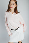 The Riggs Button-Down Sweater in Ivory + Pink Mini Stripe