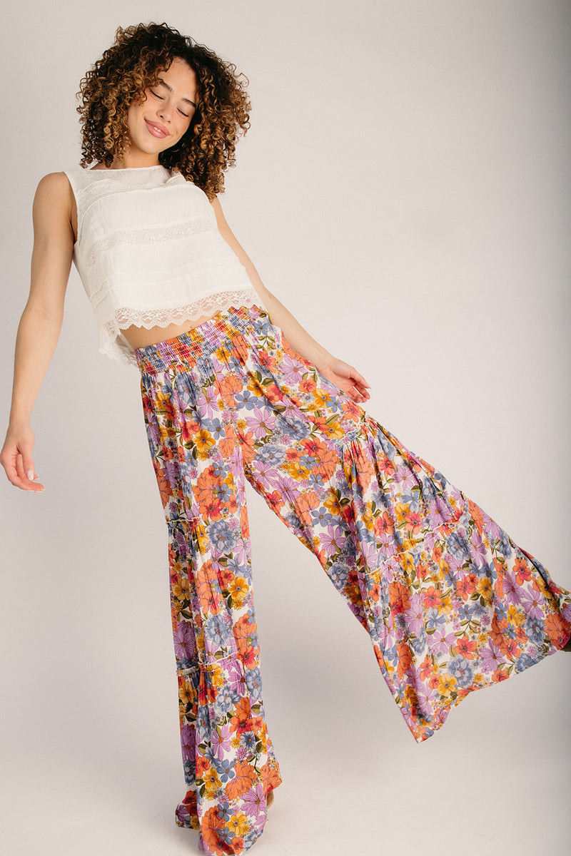 The Kinsey Floral Wide Leg Ruffled Pant in Ivory – Piper & Scoot