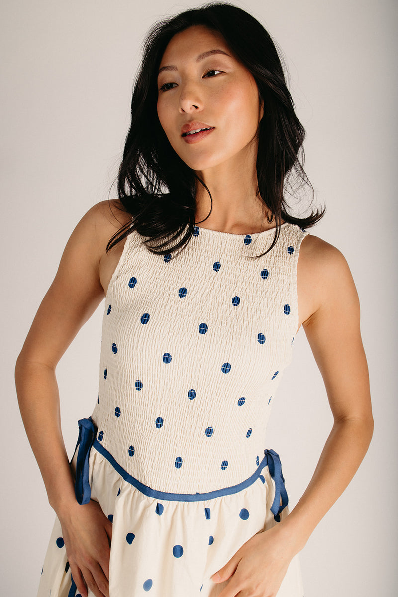 The Jackie Polka Dot Midi Dress in Cream + Navy Piper & Scoot The Jackie Polka Dot Midi Dress in Cream + Navy Piper & Scoot