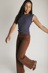 The Gianni Striped Ruffle Tank in Navy