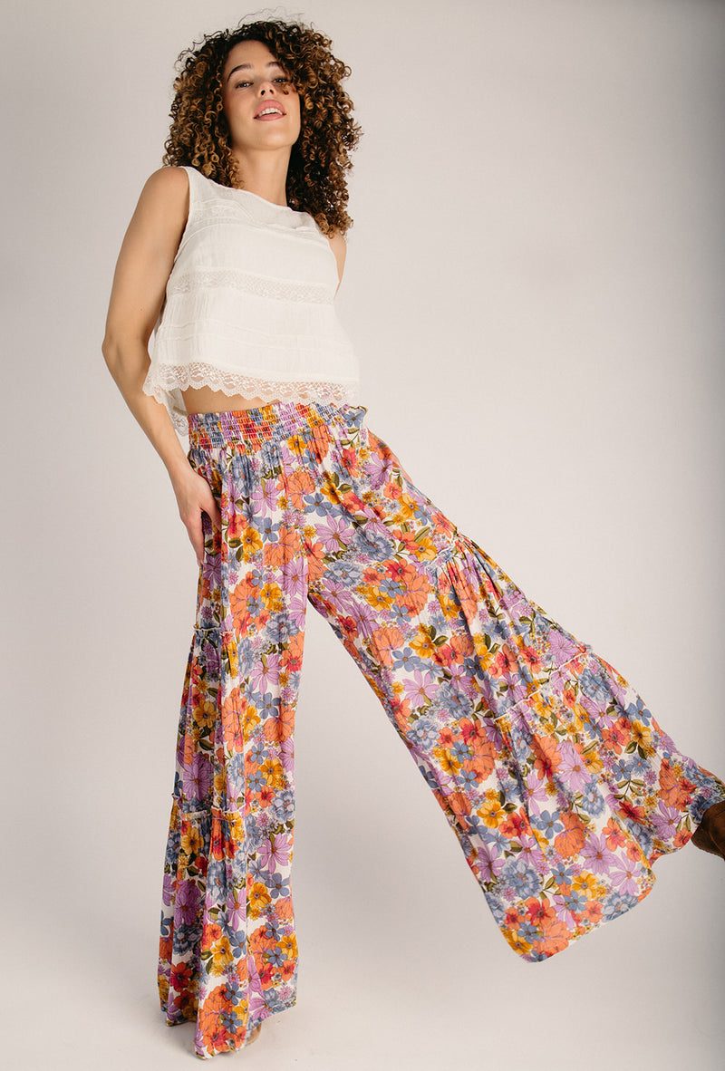 The Kinsey Floral Wide Leg Ruffled Pant in Ivory – Piper & Scoot