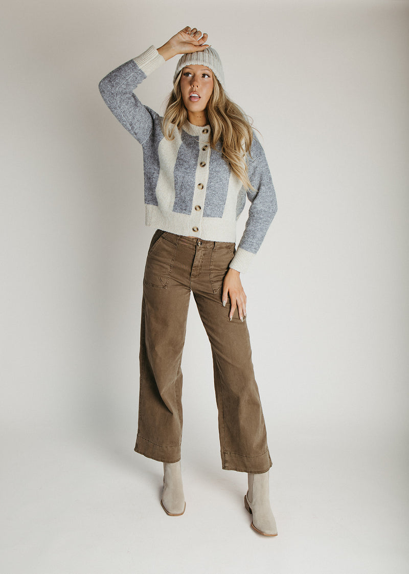 The Turpin Striped Cardigan in Taupe + Grey