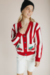 The Juniper Tree Detail Striped Cardigan in Red