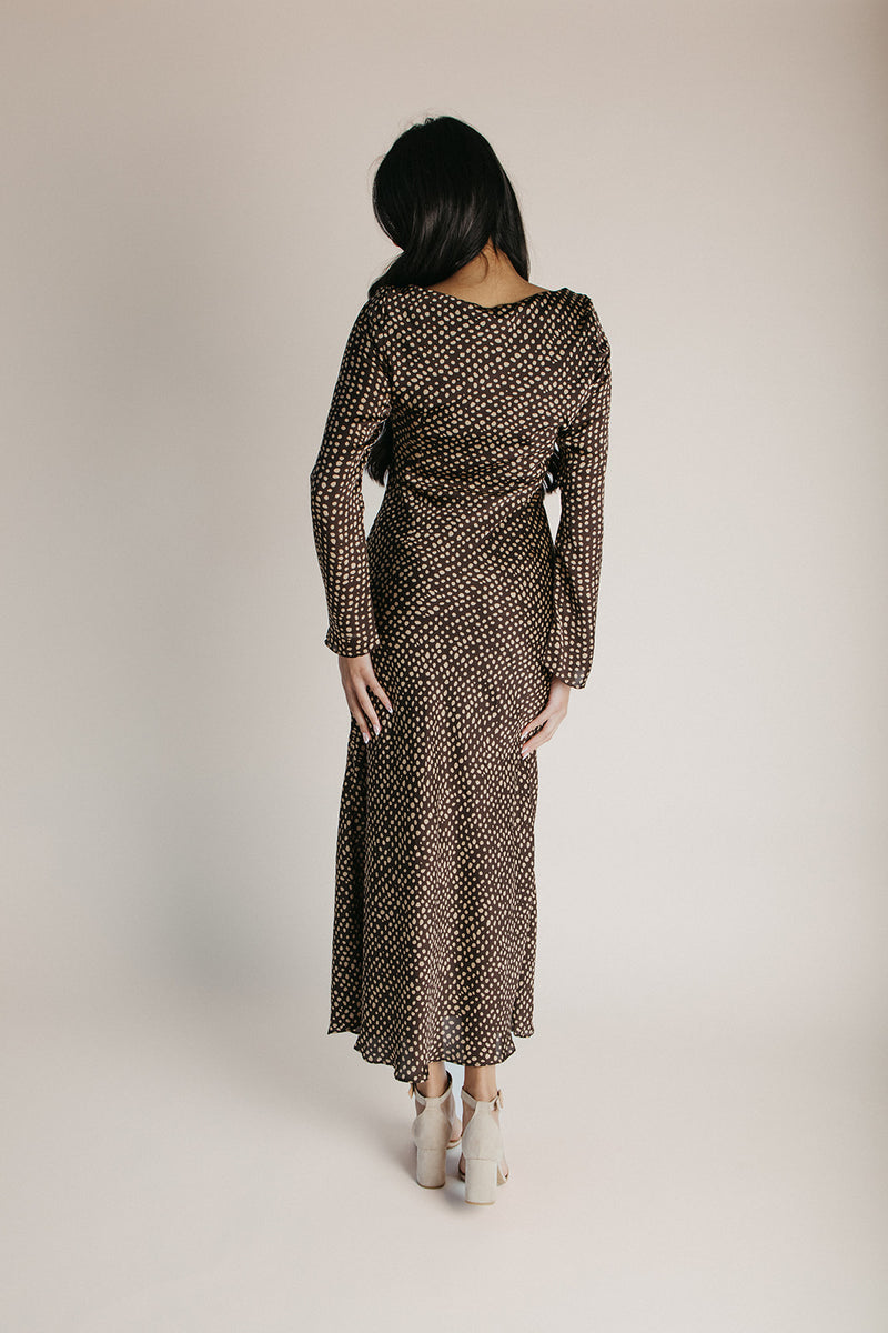 The Britten Boat Neck Maxi Dress in Brown + Taupe