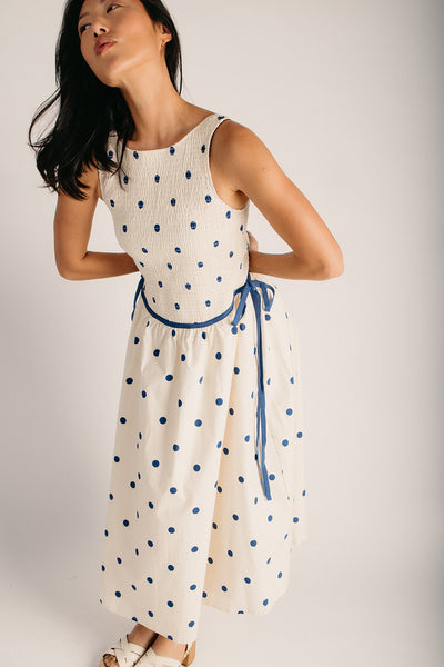 The Jackie Polka Dot Midi Dress in Cream + Navy Large The Jackie Polka Dot Midi Dress in Cream + Navy Large