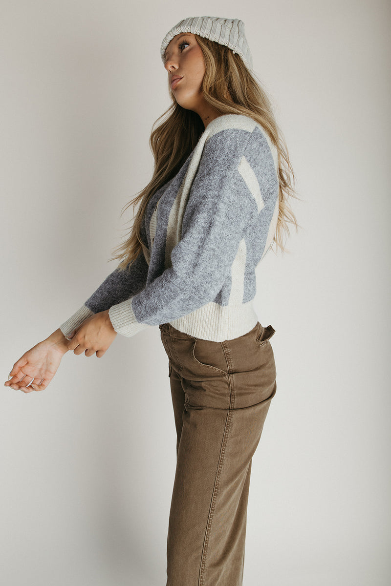 The Turpin Striped Cardigan in Taupe + Grey