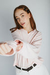 The Riggs Button-Down Sweater in Ivory + Pink Mini Stripe