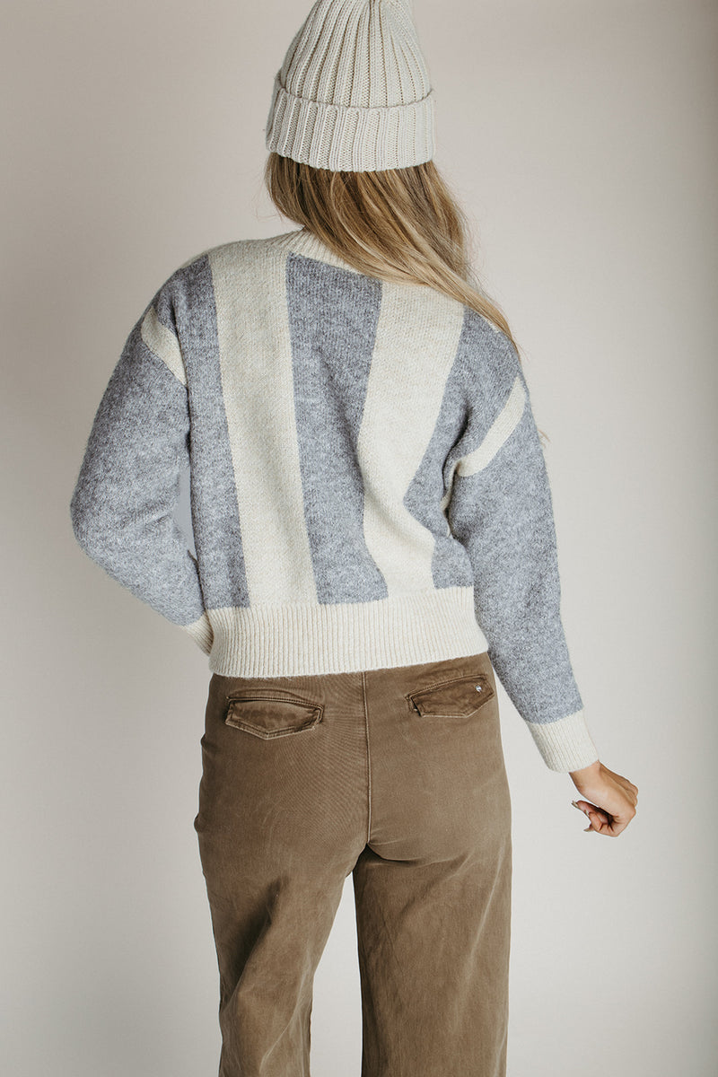 The Turpin Striped Cardigan in Taupe + Grey