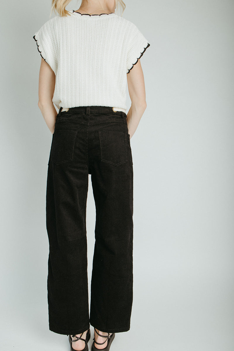 The Suzie Belted Corduroy Pant in Black