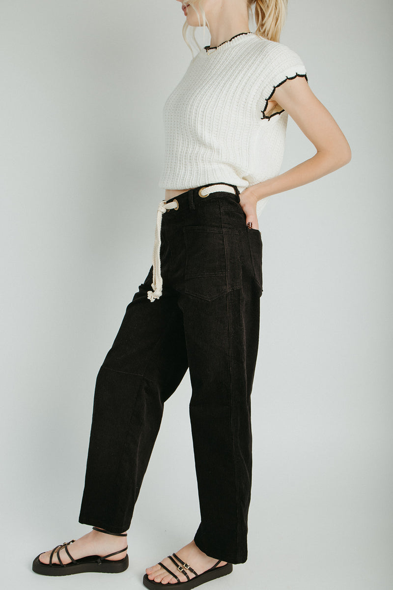 The Suzie Belted Corduroy Pant in Black