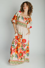 The Stowell Floral Printed Maxi Dress in Ecru Multi