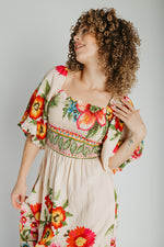 The Stowell Floral Printed Maxi Dress in Ecru Multi