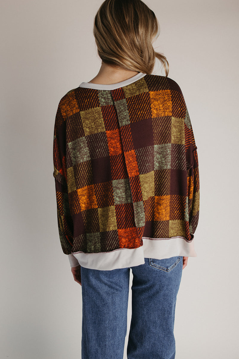 The Hammonds Plaid Checkered Sweater in Chocolate + Forest