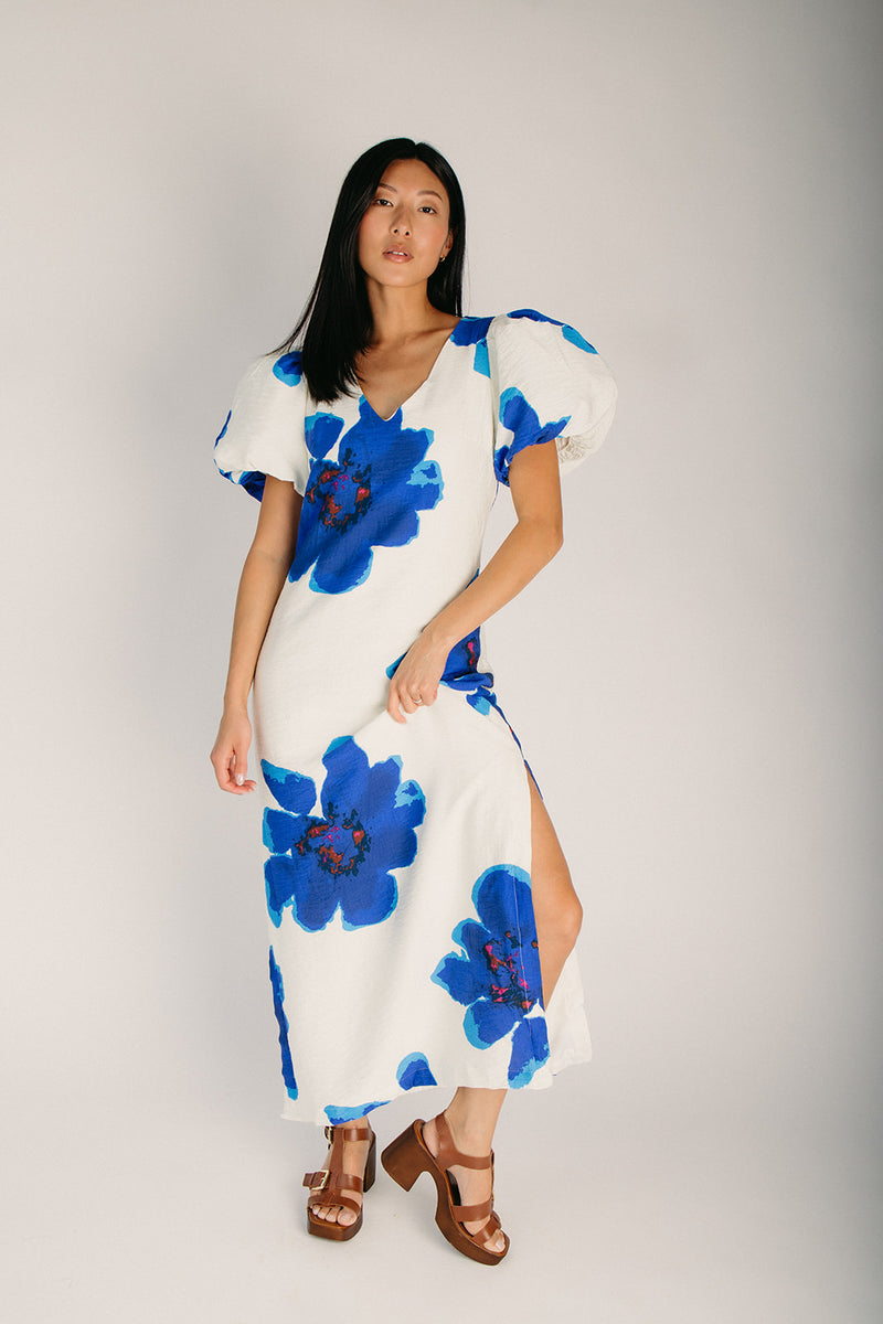 The Rogan Puff Sleeve A-Line Maxi Dress in Royal Blue – Piper & Scoot