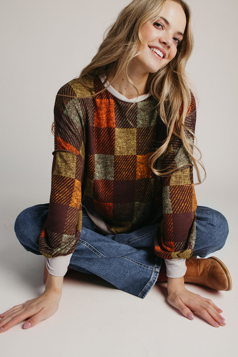 The Hammonds Plaid Checkered Sweater in Chocolate + Forest