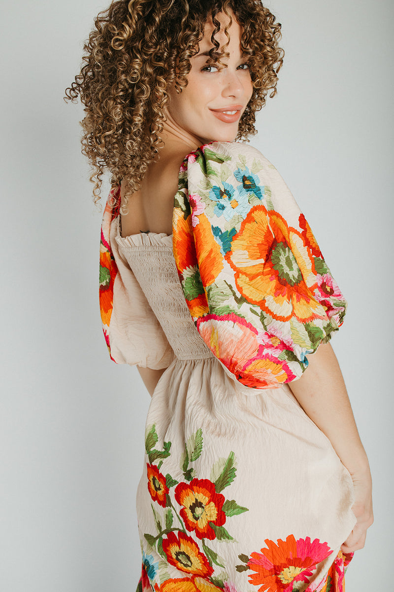 The Stowell Floral Printed Maxi Dress in Ecru Multi